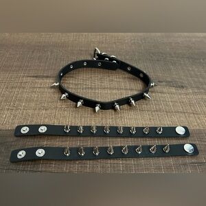3 Pieces Leather Choker Collar and Bracelets Combo Punk Rock Gothic Jewelry Set
